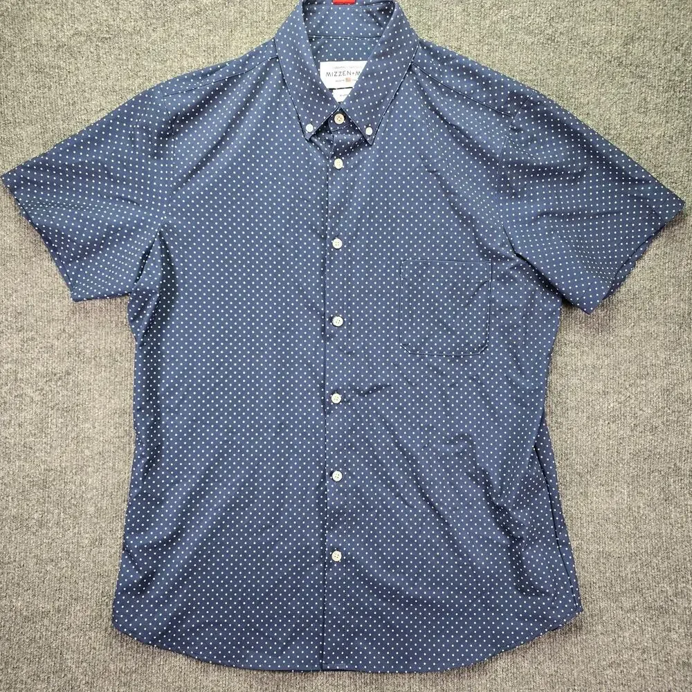 Mizzen Main Shirt Mens XL Navy Polka Dot USA Performance Stretch Short Sleeve